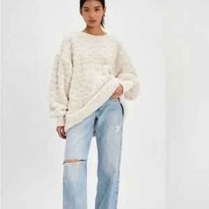 Free People Cream Textured Sweatshirt